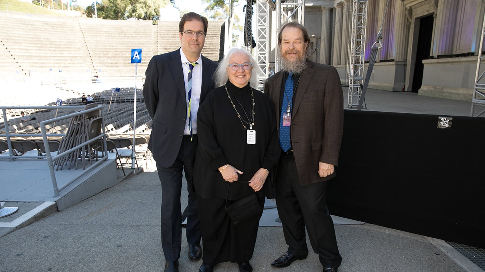 Helen Meyer joins John Meyer and director of Cal Performances Matias Tarnopolsky (left) at the Gala at the Greek, where she served as co-chair