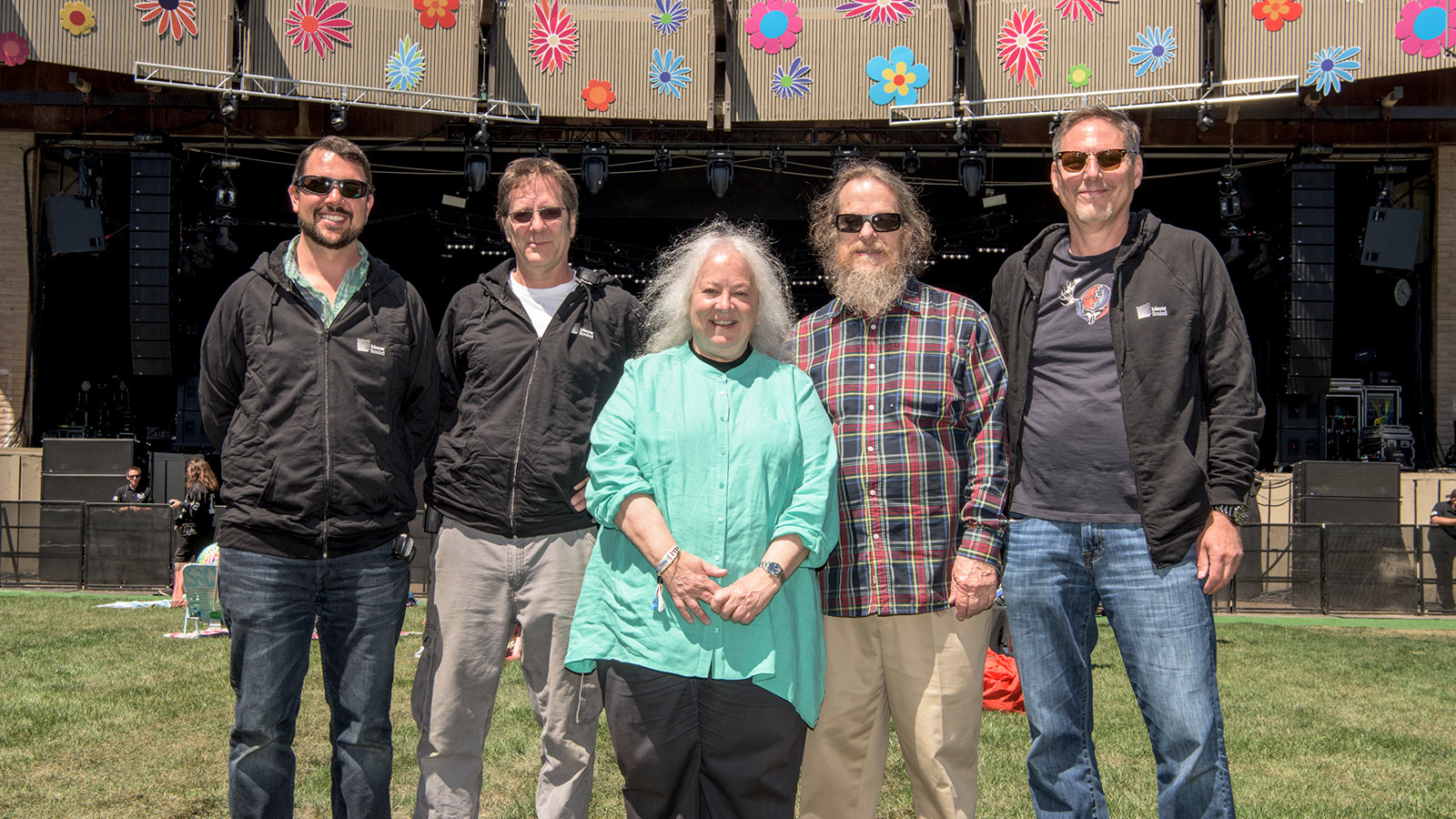 Left to Right: Ian DuBois - UltraSound, Dave Dennison – System Engineer, Helen Meyer, John Meyer, Dan Crowe - FOH