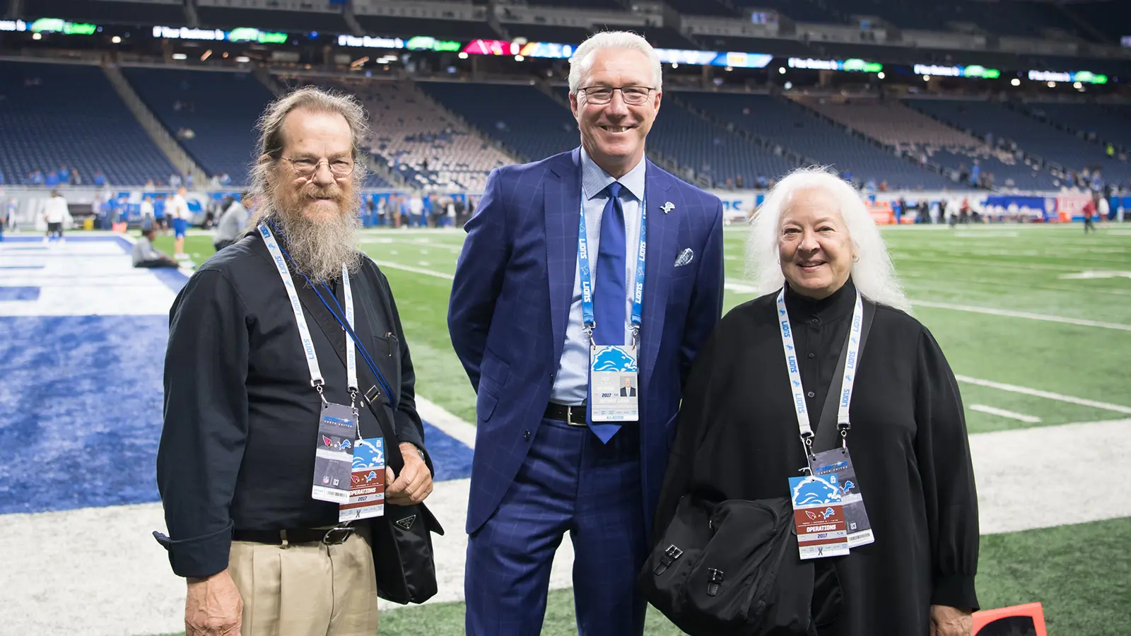 John Meyer, Detroit Lions President Rod Wood, Helen Meyer
