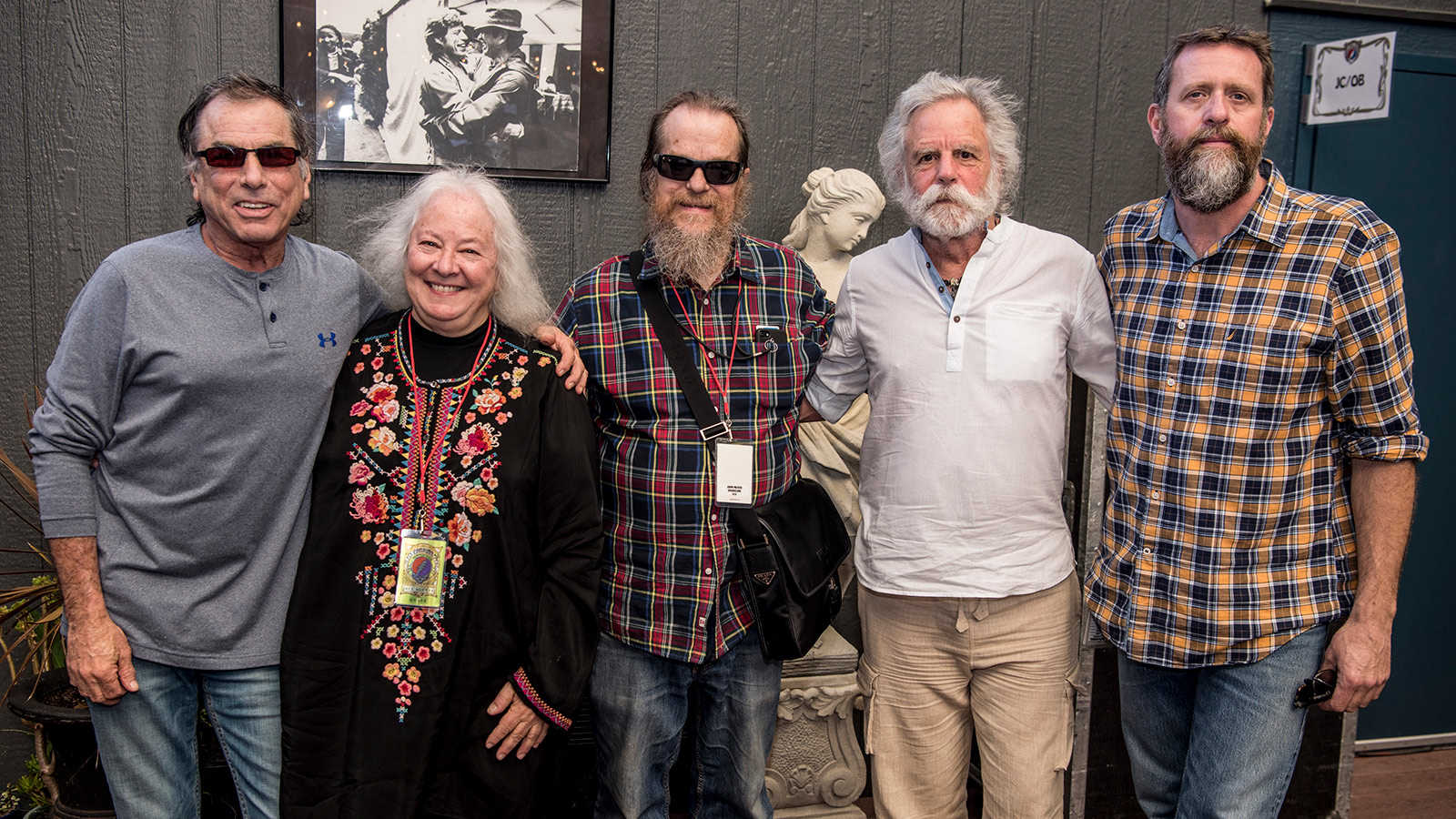 (L–R) Mickey Hart; Helen Meyer; John Meyer; Bob Weir; Derek Featherstone, Dead & Company FOH Engineer