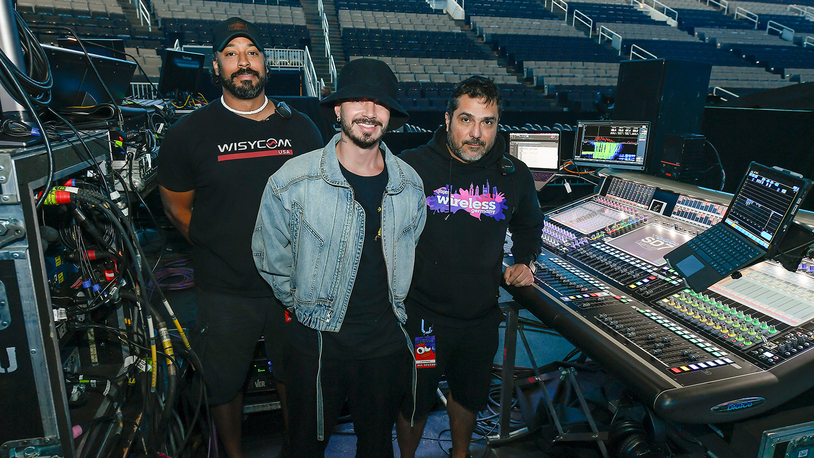 Frank Peoples, PRG Audio System Tech; J Balvin; John Buitrago, FOH Engineer