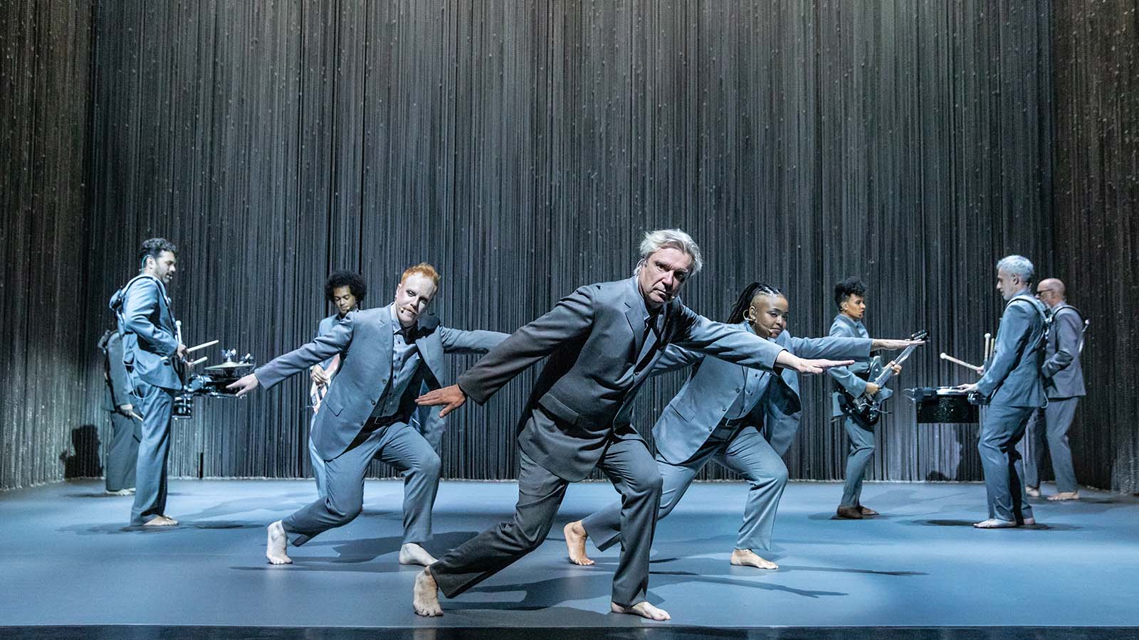 (L-R): Daniel Freedman, Bobby Wooten III, Chris Giarmo, David Byrne, Tendayi Kuumba, Angie Swan, Stéphane San Juan, and Karl Mansfield