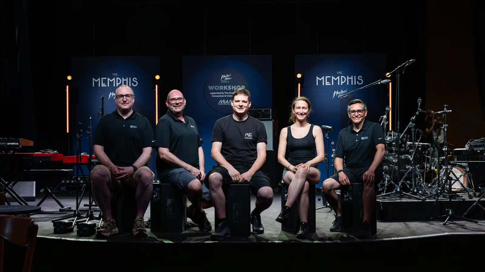 (L-R): Sales Manager, Europe, Roland Morcom, Senior Director of Product Management Andy Davies, Application Architect José Gaudin, Application Architect, Spatial Audio Specialist Ianina Canalis, Technical Support Manager, Latin America, Oscar Barrientos